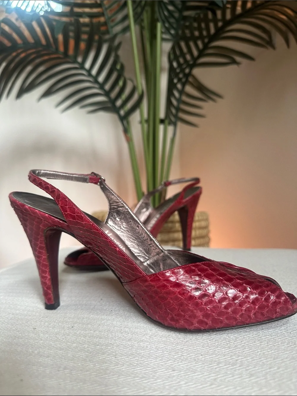 Bruno Magli vintage Red snake skin Slingback Heels